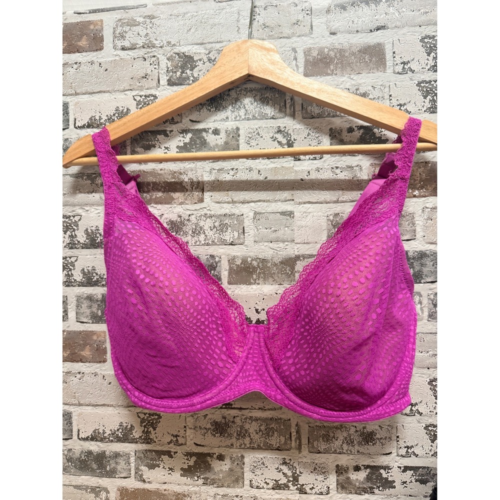 Natori Bra Women 36DDD hot pink Retro Chic Underwire Lace Mesh